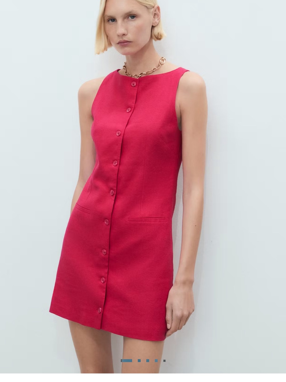 Mango Sleeveless Button-Front Red Linen Vest Mini Dress